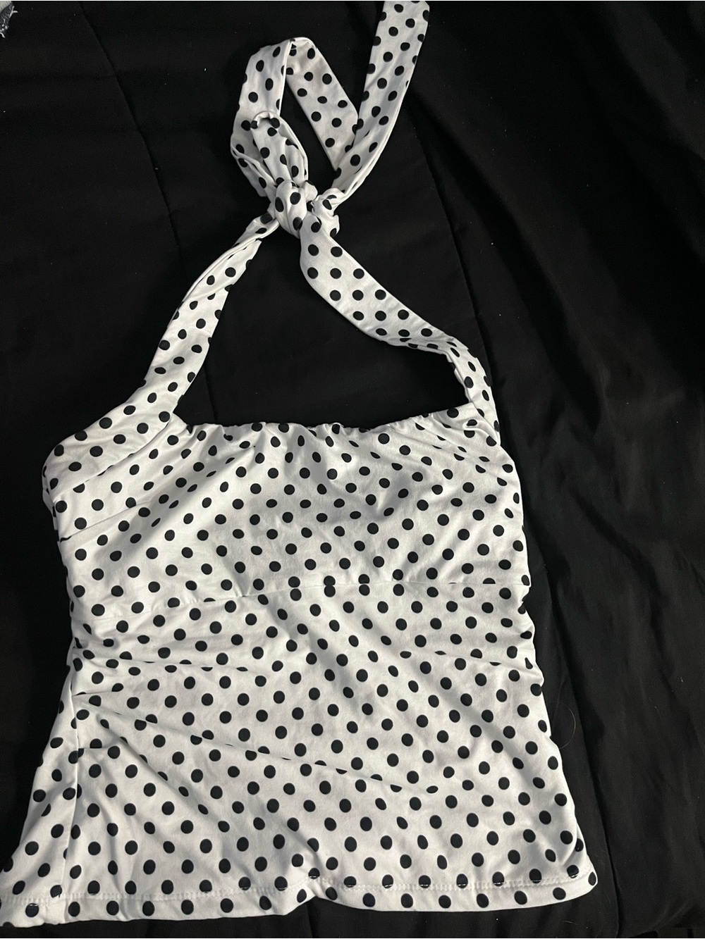 Woman White and Black Polka Dot Halter One-Piece